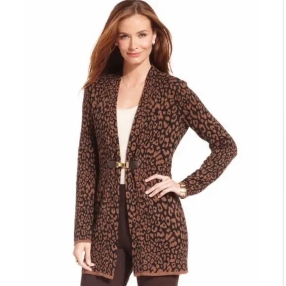 Charter Club Leopard Print‎ 100% Cotton Cardigan Brown Black Plus Size 1X